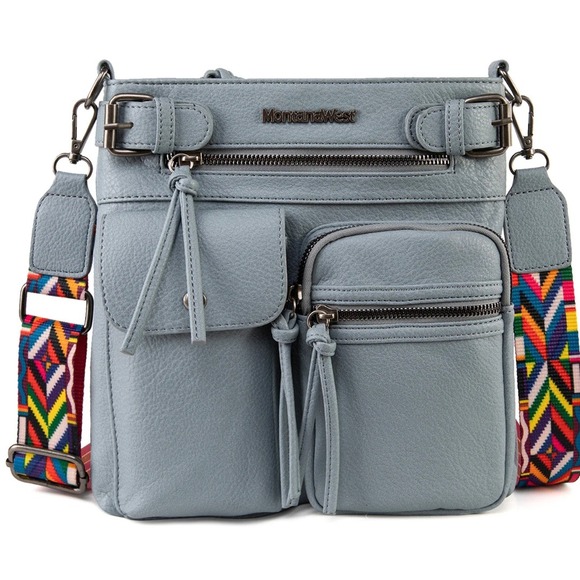 Montana West Handbags - Montana West Blue Vegan Leather Crossbody Bag‎ Geometric Guitar Strap NWT